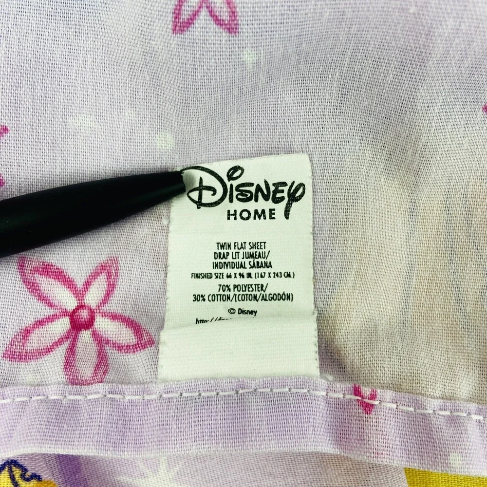 Disney Home Purple Twin Flat Sheet Princess Cinderella Snow White Aurora Vintage